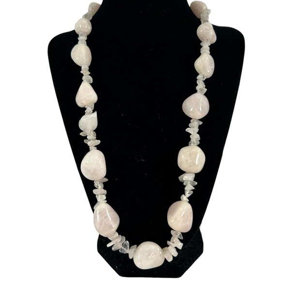 White Quartz Nugget Bead Necklace Natural Polished Gemstone Chippy READ - Picture 2 of 9